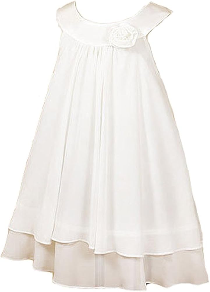 Kid's Dream Girl's White Simple Chiffon Girl Dress