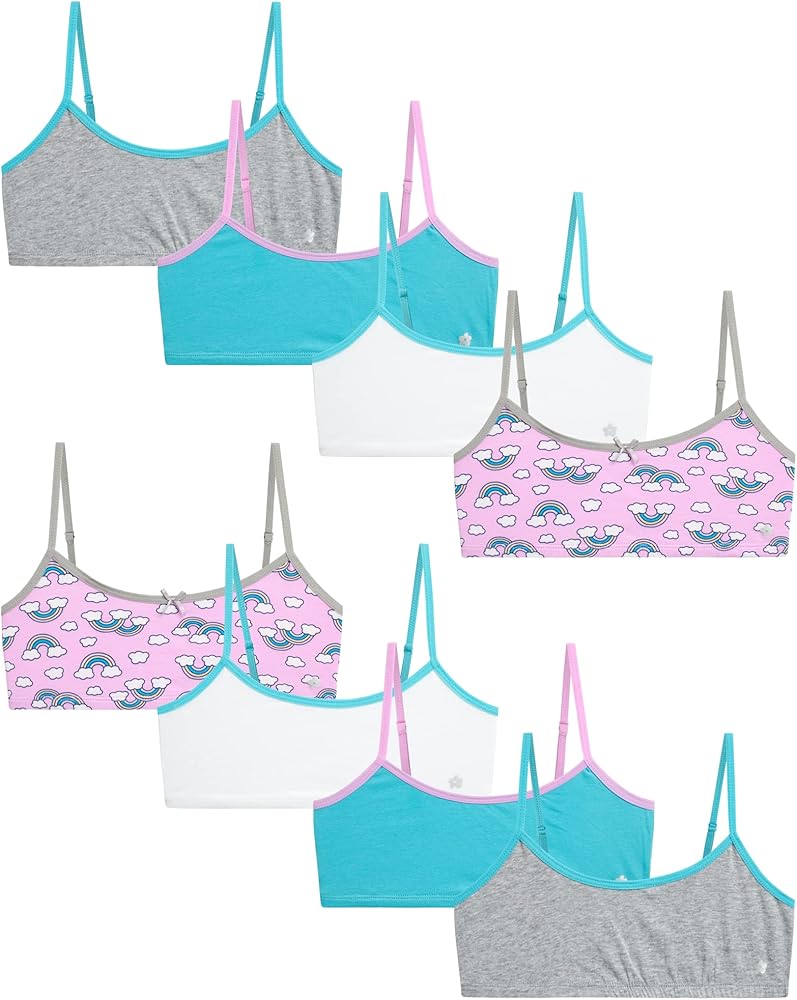 Limited Too Girls' Training Bra - 8 Pack Stretch Cotton Crop Cami Bralette (S-L)