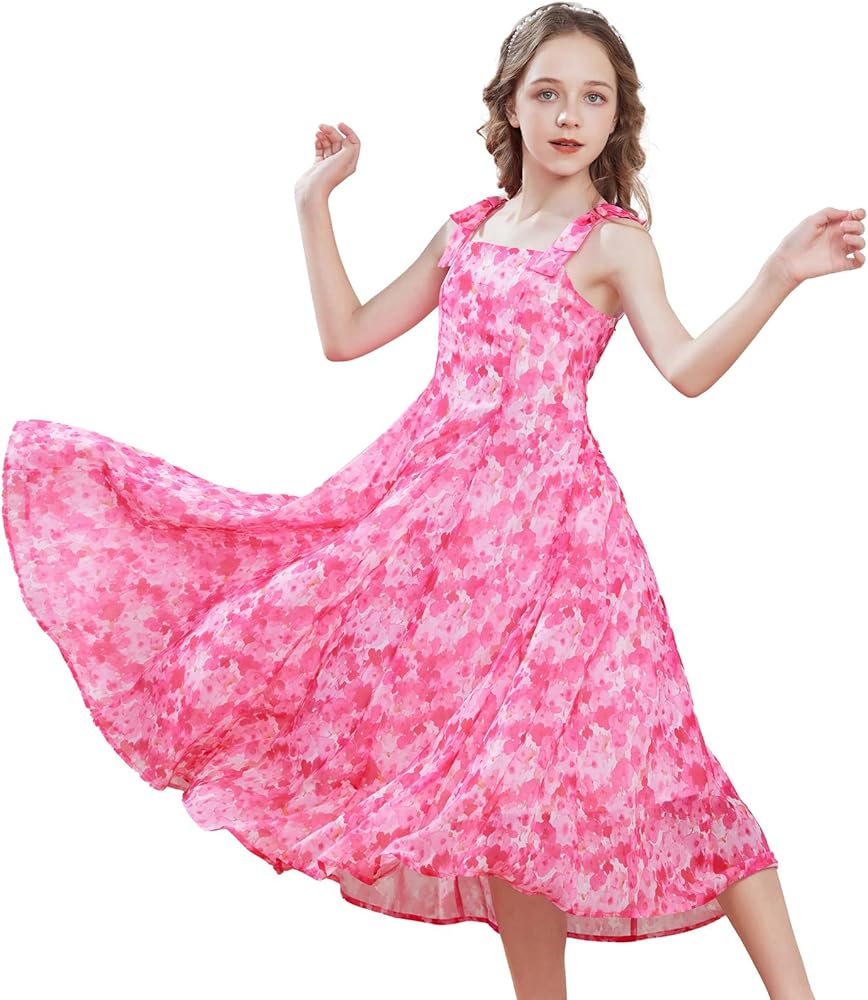 GRACE KARIN Girls Summer Floral Dress Strap Sundress Boho Square Neck Dress Size 5-12