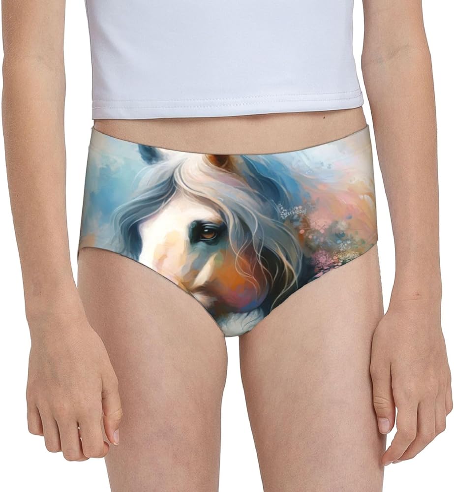 Augenstern Cotton Underwear Floral-Watercolor-Horse Girls'Briefs Soft Underpants