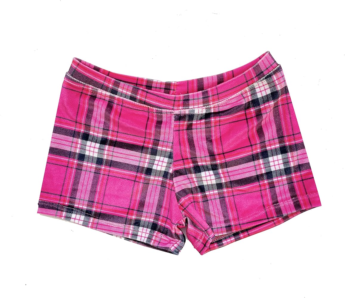 Tia's Dancewear Girl's Boyshorts (Pink Plaid, Medium)