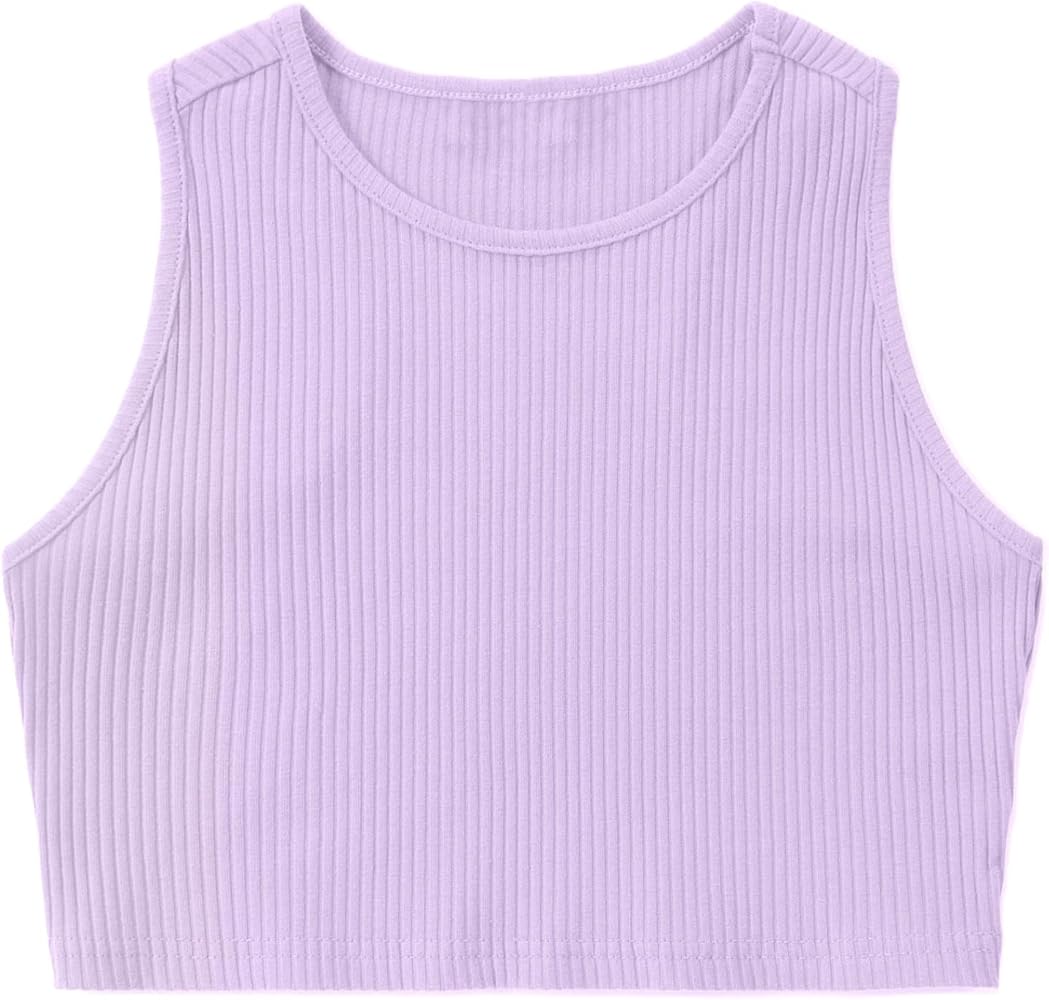 Mebius Girls Crop Top Ribbed Knit Kids Cropped Tank Tops Sleeveless Round Neck Racerback Casual Cute Dance Top 6-14Y