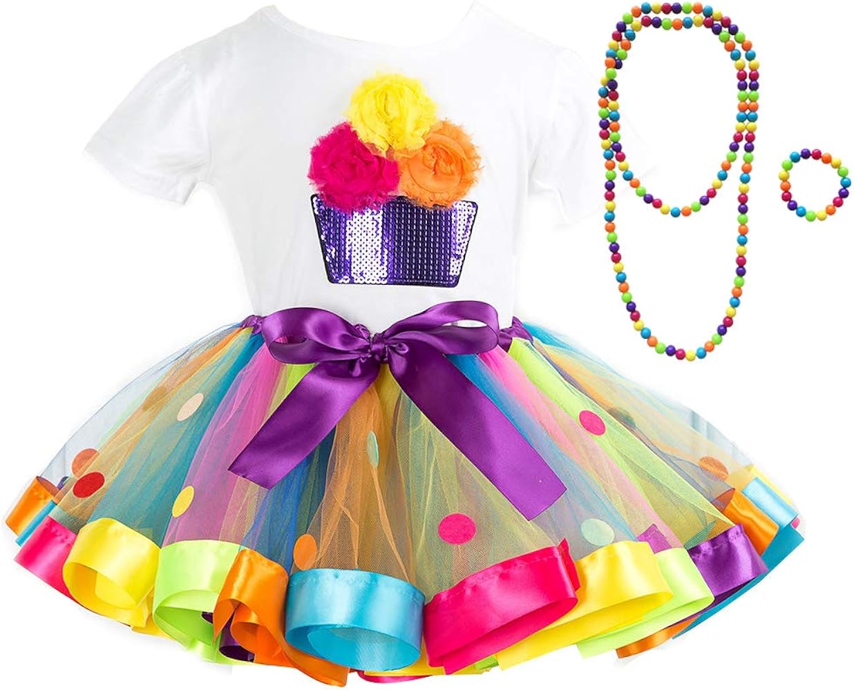 Girls Rainbow Tutu Ballet Skirt with Shirt, Necklace & Bracelet