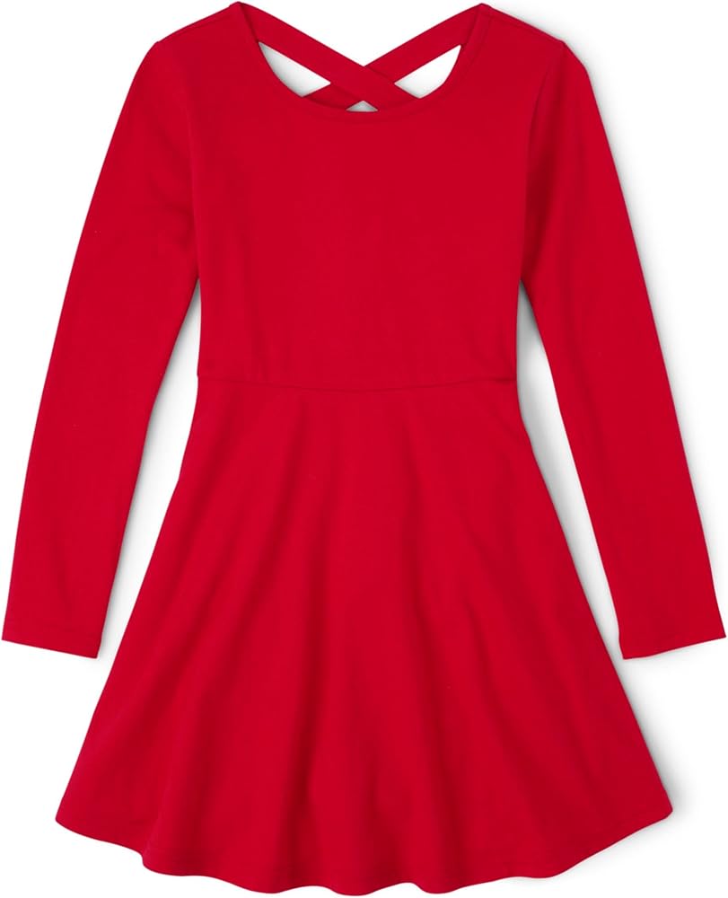 The Children's Place girls Long sleeve cross back Fashion Skater Dress