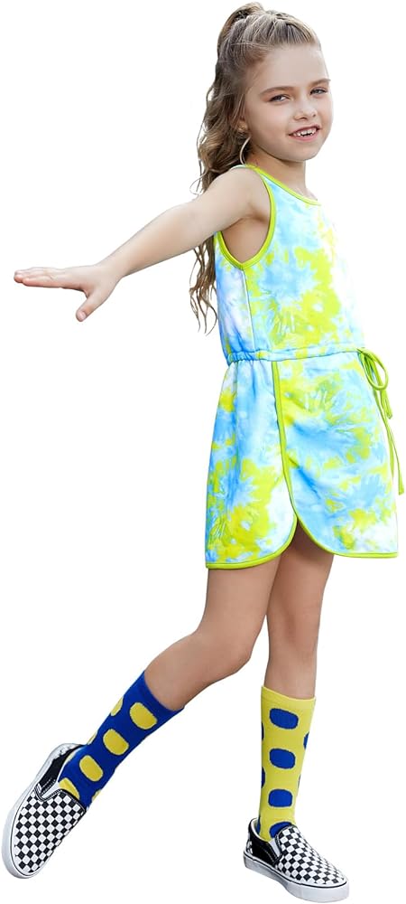 Perfashion Girls T-Shirt Dress Drawstring Waist Tank Dress Terry sundress with Pockets for 4-13 Years