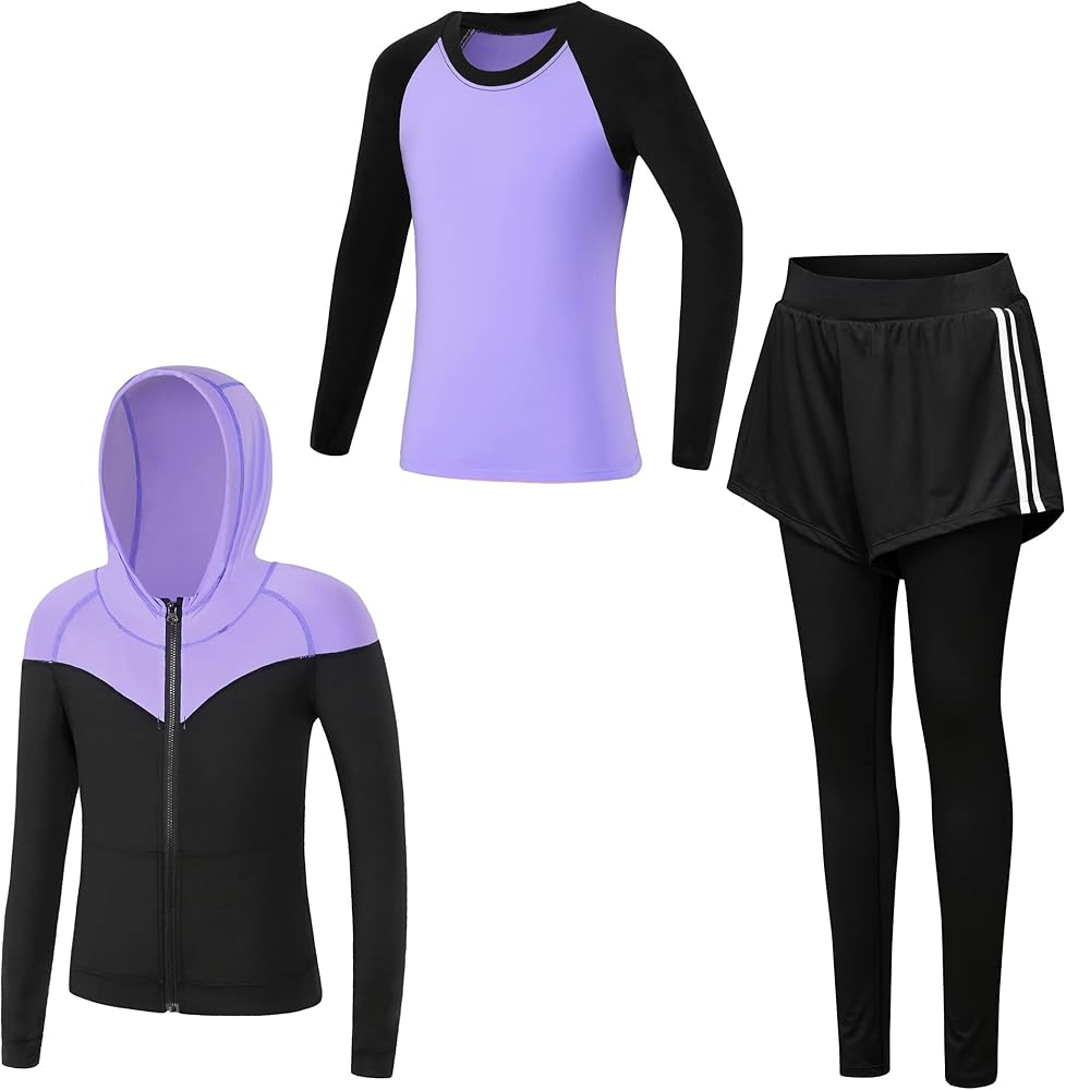 Kids Girls Athletic Sets 2/3 Piece Tracksuit Outfits jacket and joggers, Girls Activewear Sets