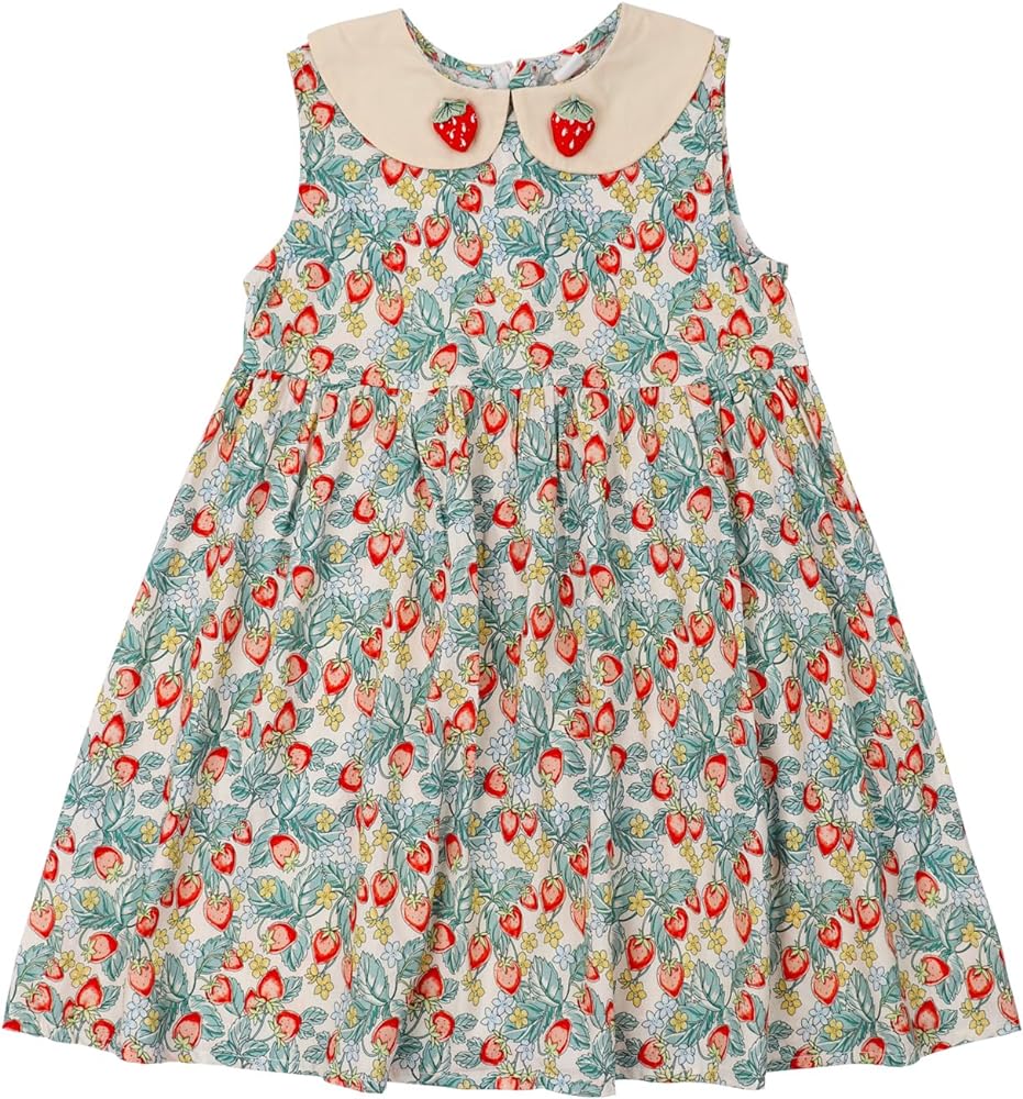 Little Bitty Toddler Girls Dresses Cotton Sleeveless Casual Strawberry Print Summer Sundress for Kids Size 2-7T