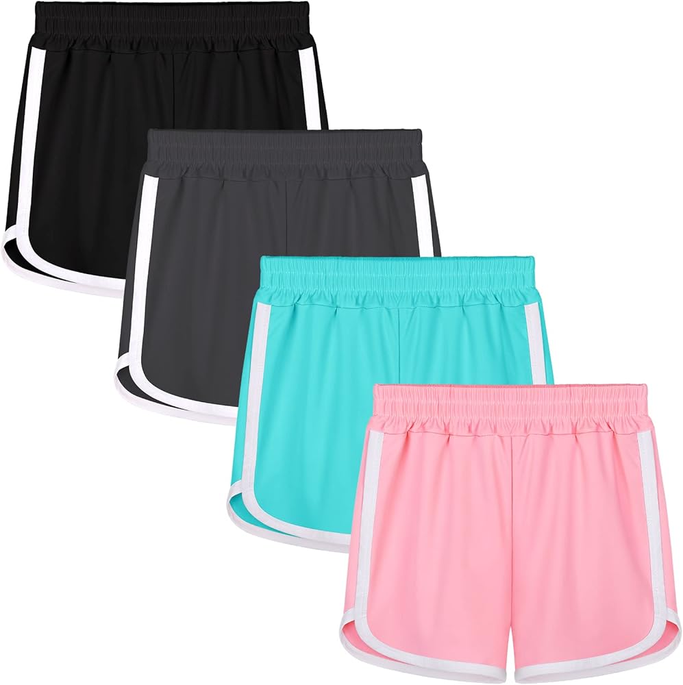 Resinta 4 Packs Girls Athletic Shorts Kids Soccer Basketball Shorts Quick Dry Running Shorts Gym Sports Shorts