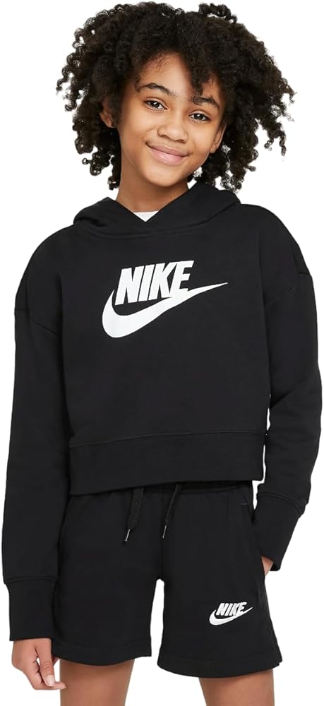 Nike Sportswear Club Older Kids' (Girls') French Terry Cropped Hoodie Black/White