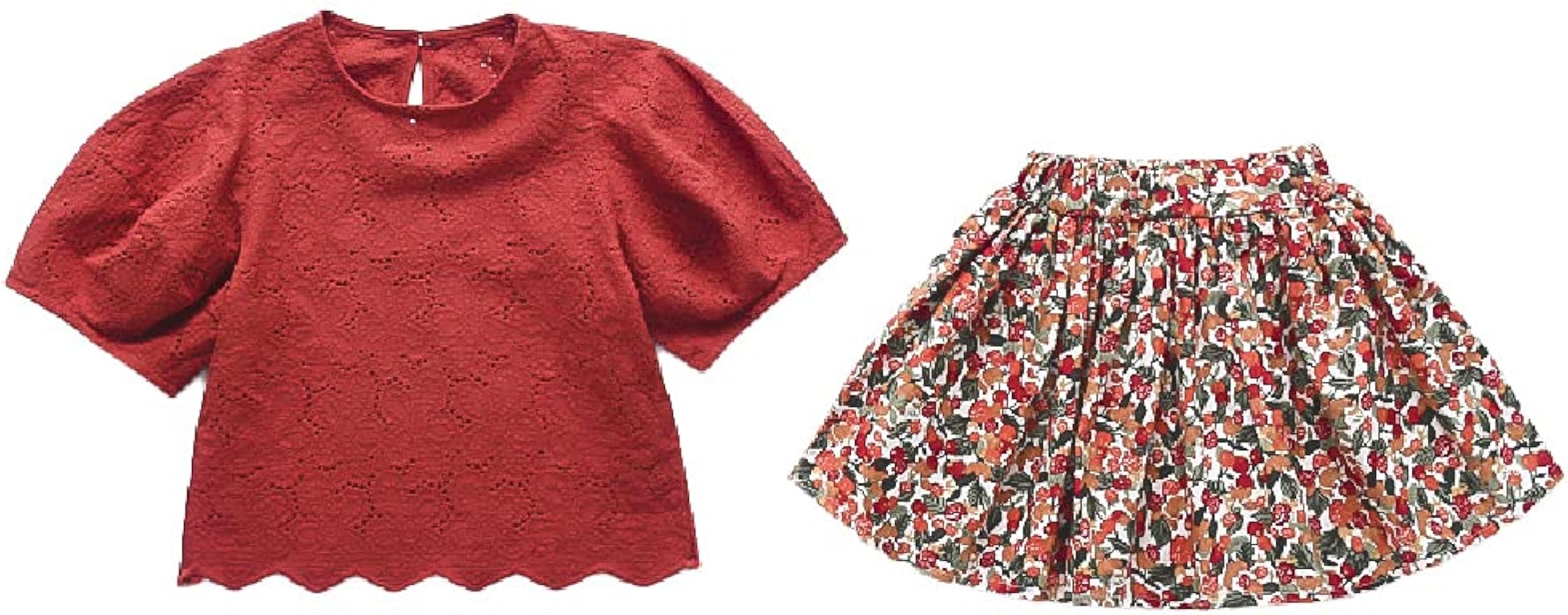 girls' short-sleeved floral skirt suits,summer new Korean style cotton and linen two-piece suits.