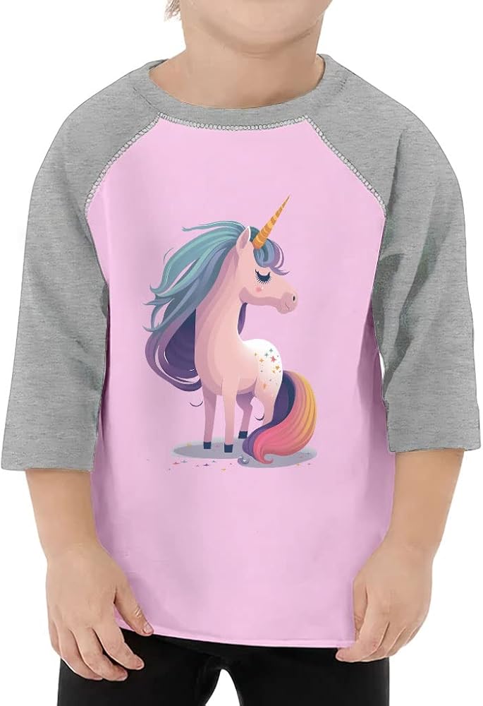 Magic Unicorn Toddler Baseball T-Shirt - Cartoon 3/4 Sleeve T-Shirt - Funny Kids' Baseball Tee