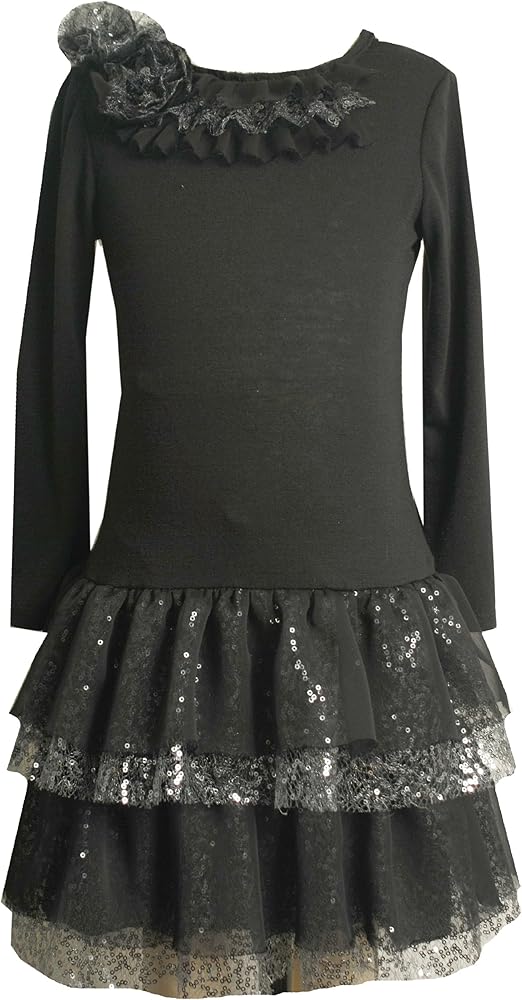 Bonnie Jean Little Girls' Knit Bodice Drop Waist Tiered Sequin Mesh Skirt Dress