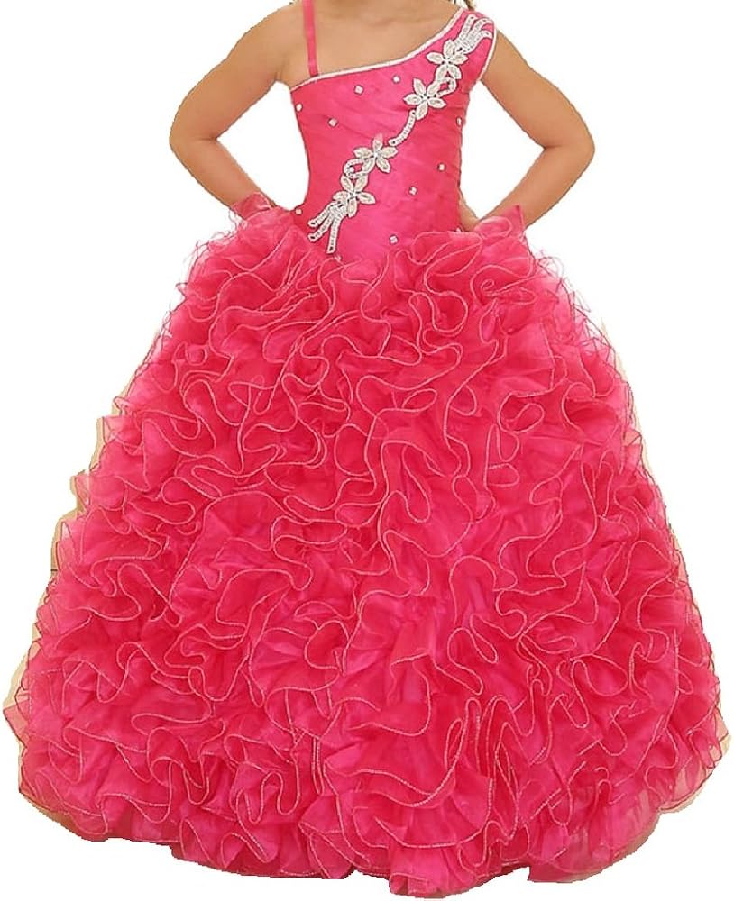 Little Girls One Shoulder Strap Pageant Gown Flowers Girls Dresses