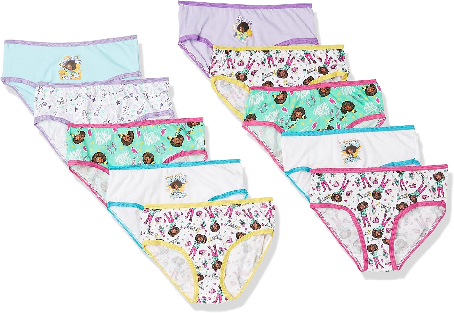 Karma’s World Girls' Amazon Exclusive Pack 100% Combed Cotton 10-Pack Underwear in Sizes 4, 6 and 8