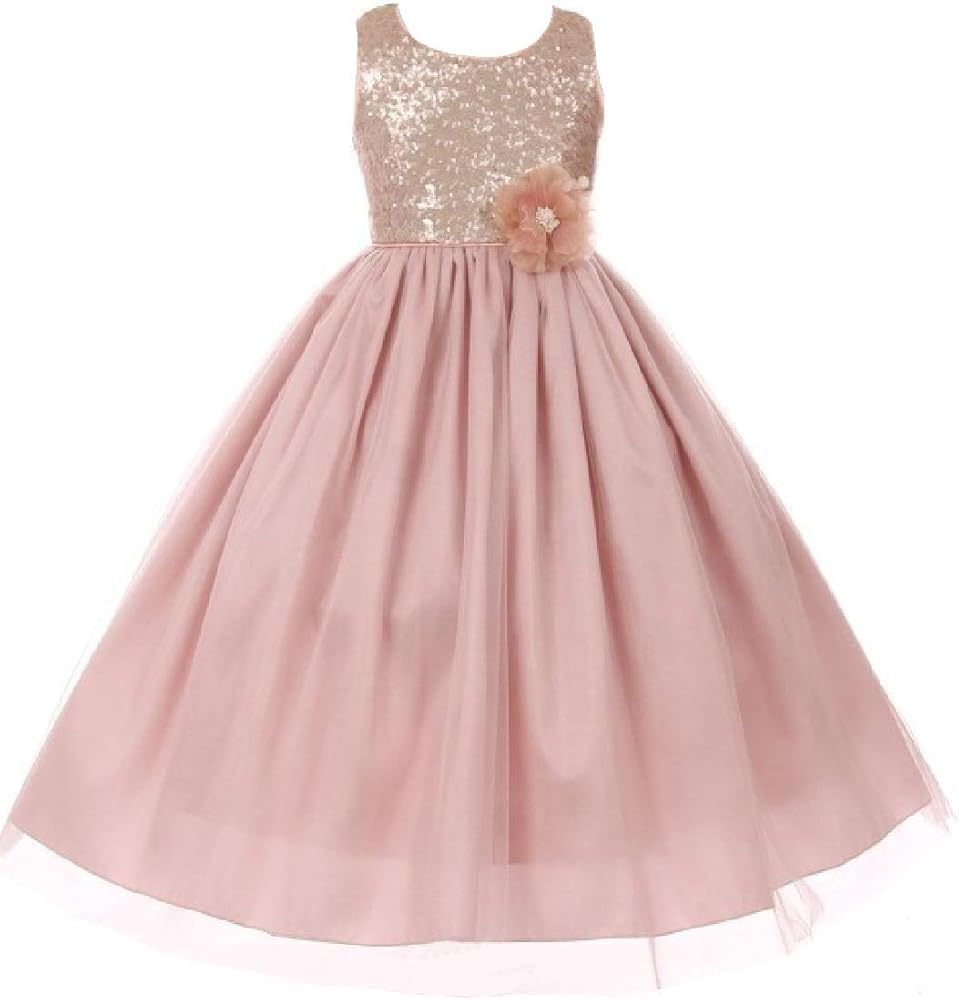 Little Girls Elegant Sequin Tulle Cascade Pageant Wedding Flower Girl Dress