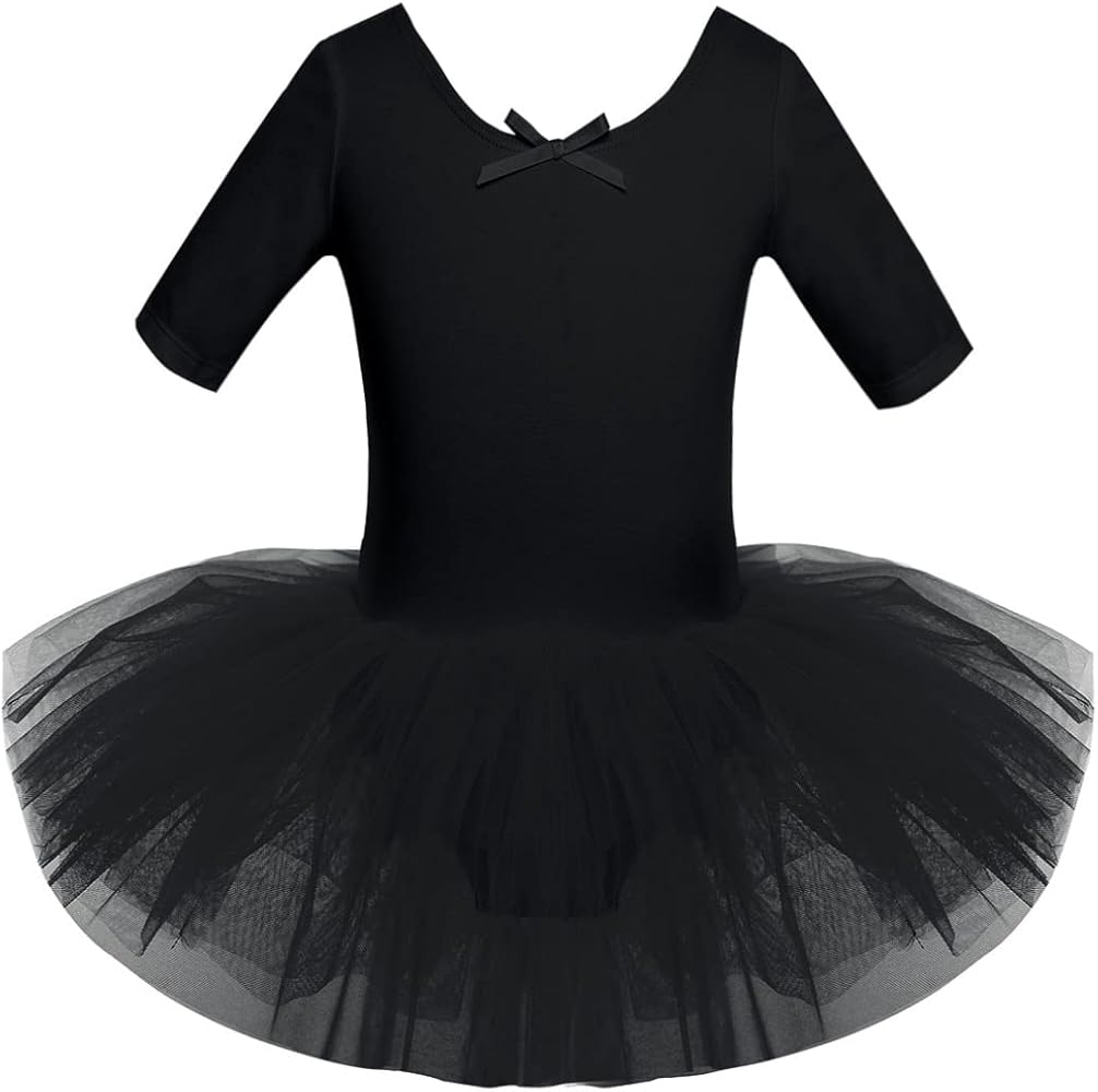 YiZYiF Kids Girl's Short Sleeved Gymnastics Ballet Dance Leotard Dress Cross Back Design