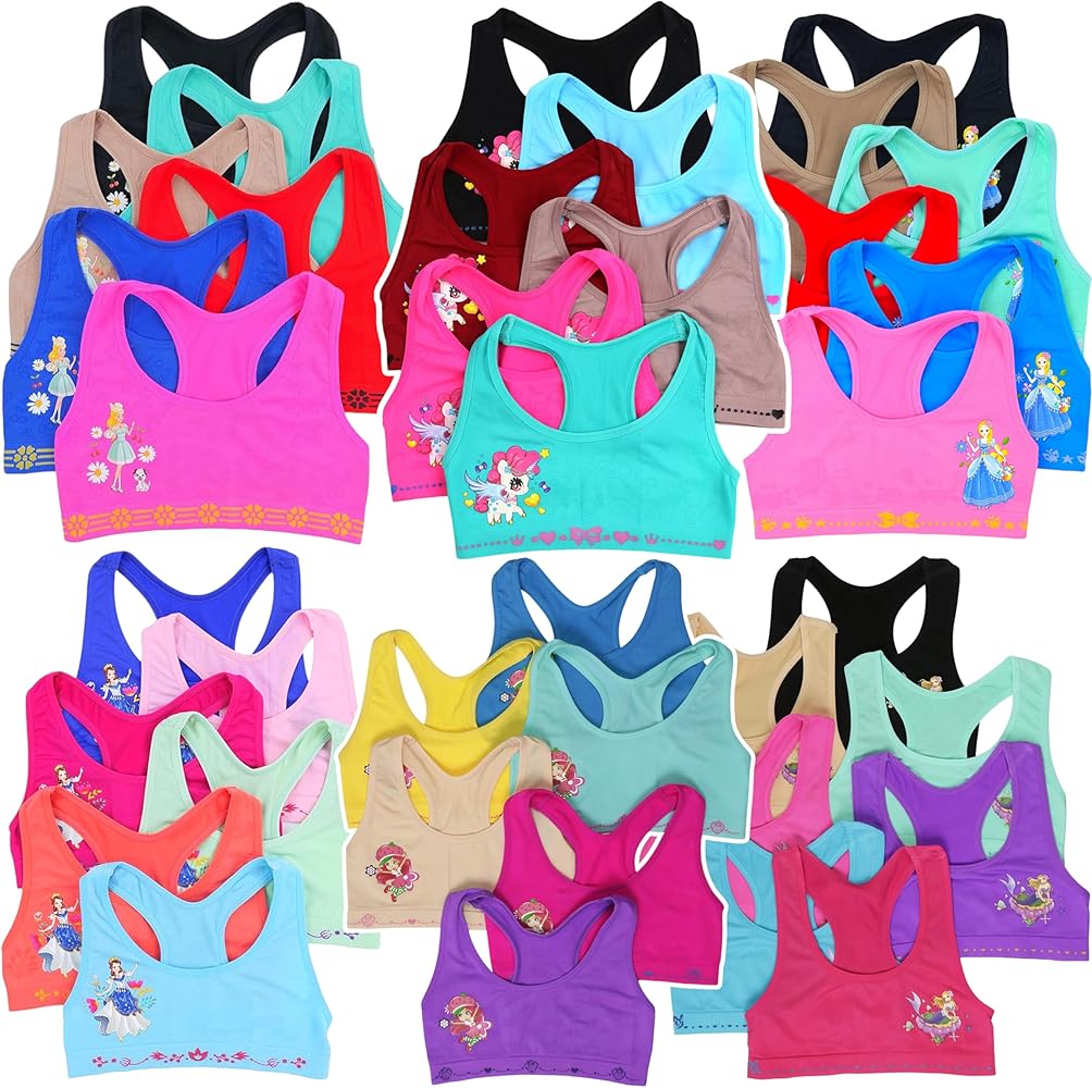 ToBeInStyle Girls' Pack of 6 Random Assorted Print Racerback or Cami Training Bras Tops