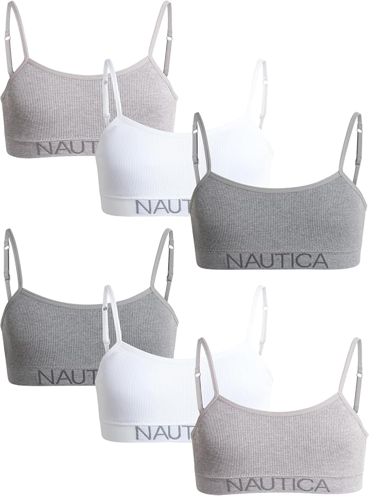 Nautica Girls' Training Bra - 3 Pack/6 Pack Seamless Cami Bralette - Bra for Girls, Removable Pads (30-36)