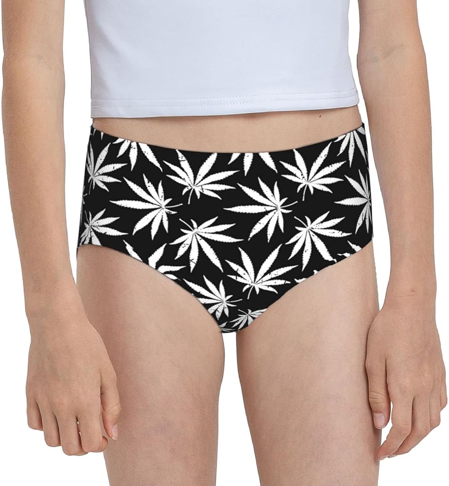 Augenstern Cotton Underwear Vintage-White-Marijuana Girls'Briefs Soft Underpants