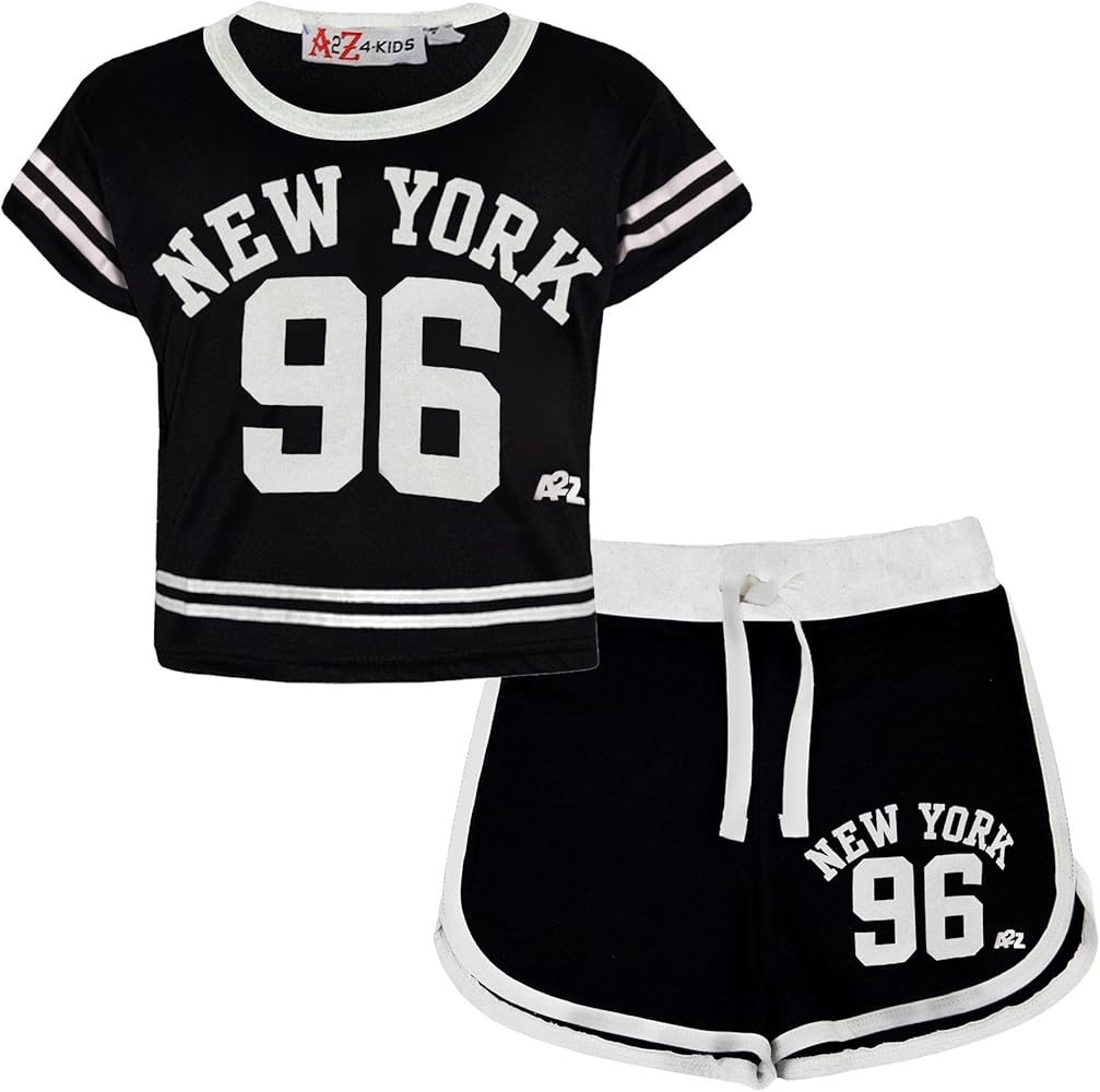 Kids Girls Shorts New York 96 Print Crop Top Hot Short Pant Outfit Clothing Sets