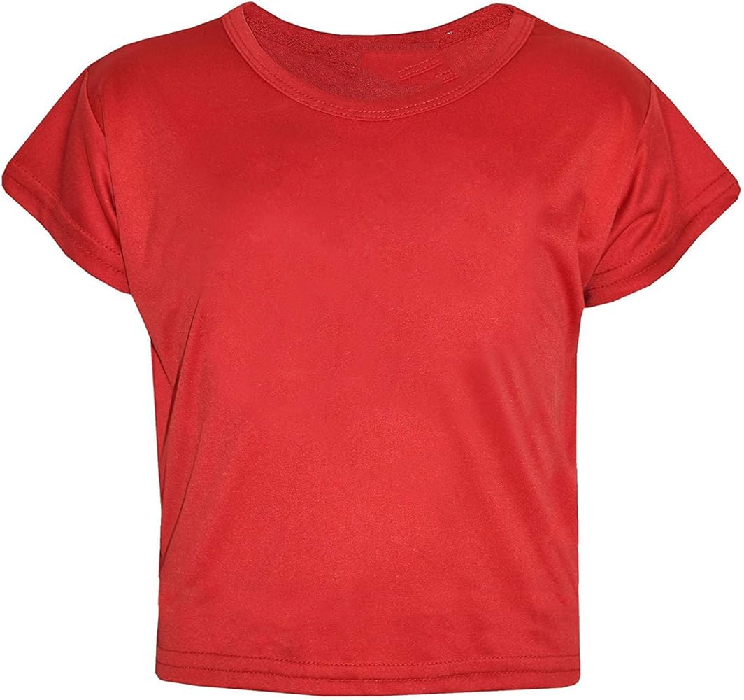 Loxdonz Girls Basic Dance Crop Top Kids Plain Short Sleeve Crop T-Shirt Tees Top