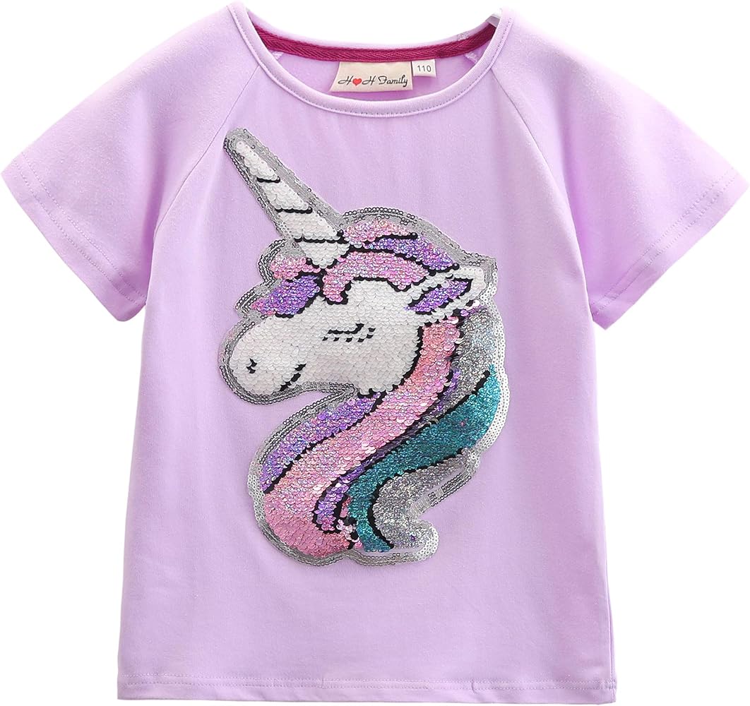 HH Family Flip Sequin Unicorn Shirt Tee for Girls 3-12 Years