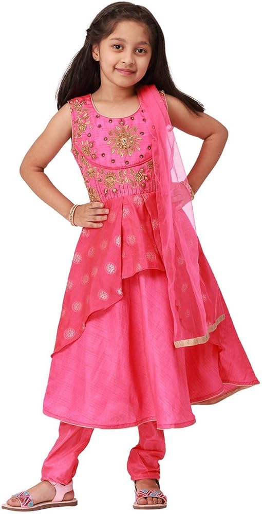 Ashwini Girls Salwar Suit With Neck Embroidery Work | Readymade Indian Kids Ethnic Salwar Suit