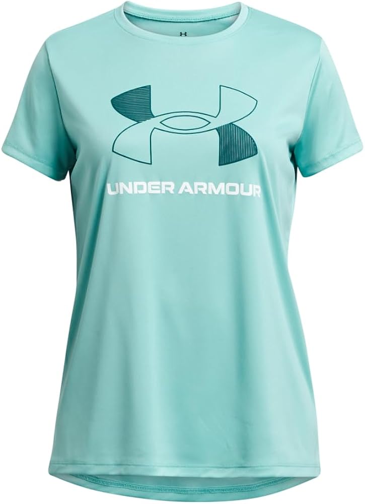 Under Armour Girls Tech Big Logo Short Sleeve T Shirt, (482) Radial Turquoise / / White, Medium