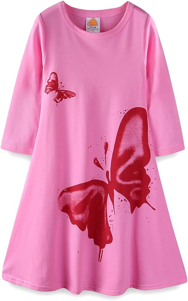 Mud Kingdom Girls Maxi Dress Long Sleeve Cotton Flared Butterfly Casual Spring Autumn A-Lined Dresses