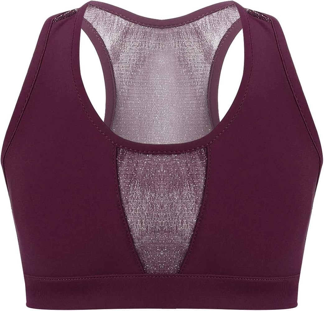 iiniim Kids Big Girls Shiny Mesh Splice Racer Back Bra Crop Tank Top for Gym Running Cycling Yoga Sports Outfit