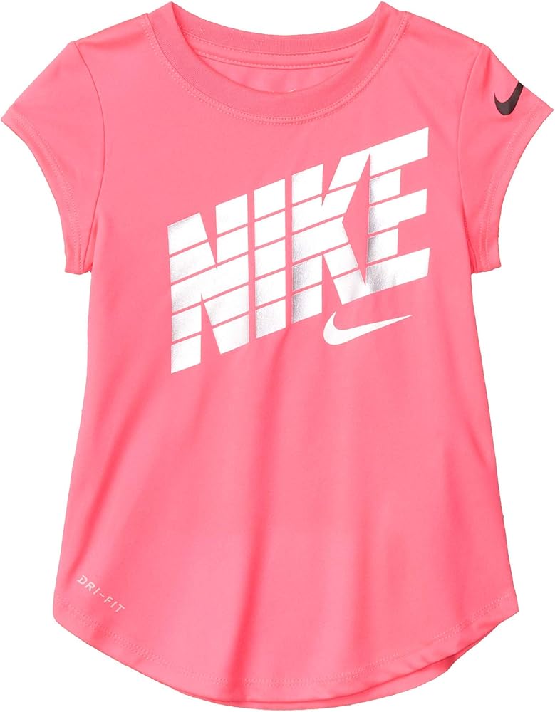 Nike Kids Girl's Logo Metallic Block Scoop Tee (Little Kids) Hyper Pink 6 Little Kids