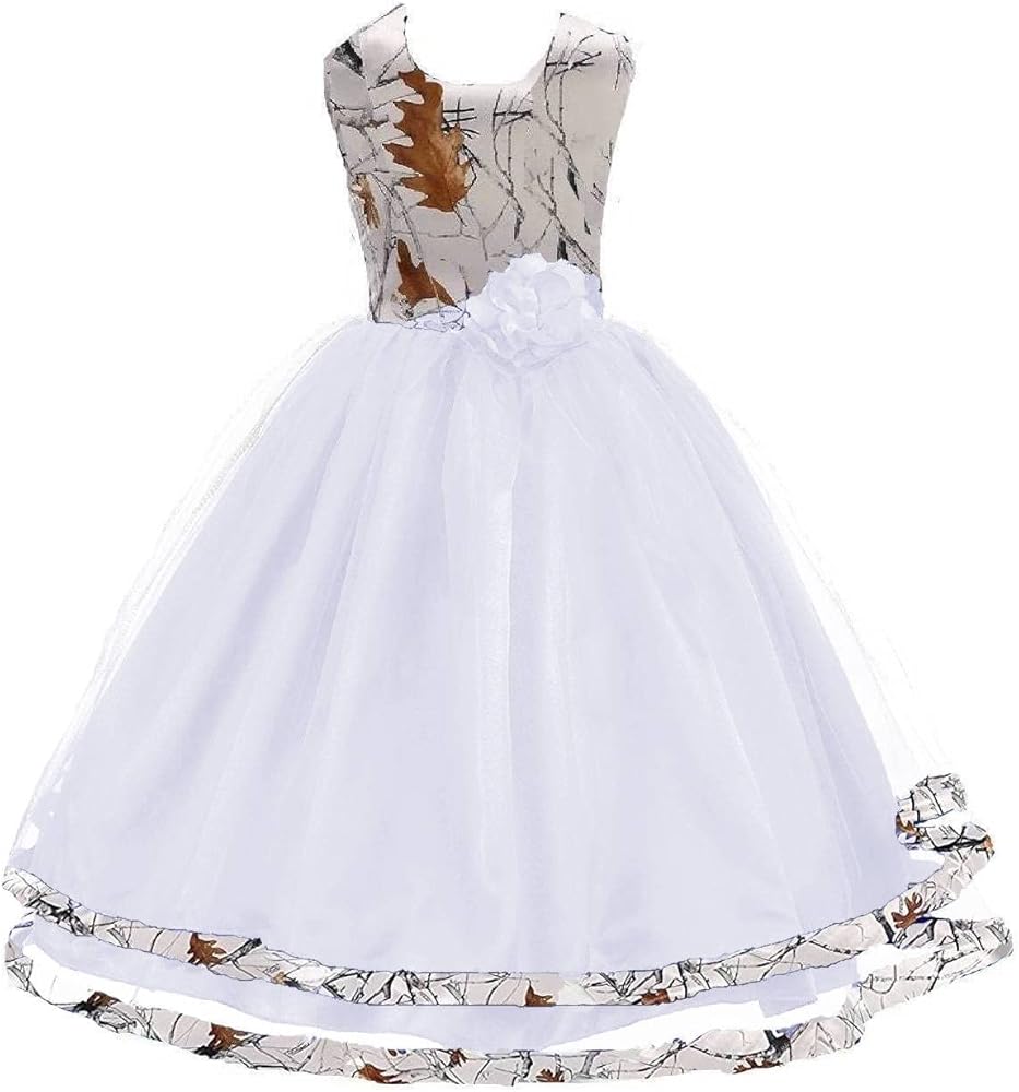 YINGJIABride Puffy Tulle and Snowfall Camo Flower Girl Attire Wedding Guest Bridesmaid Dress