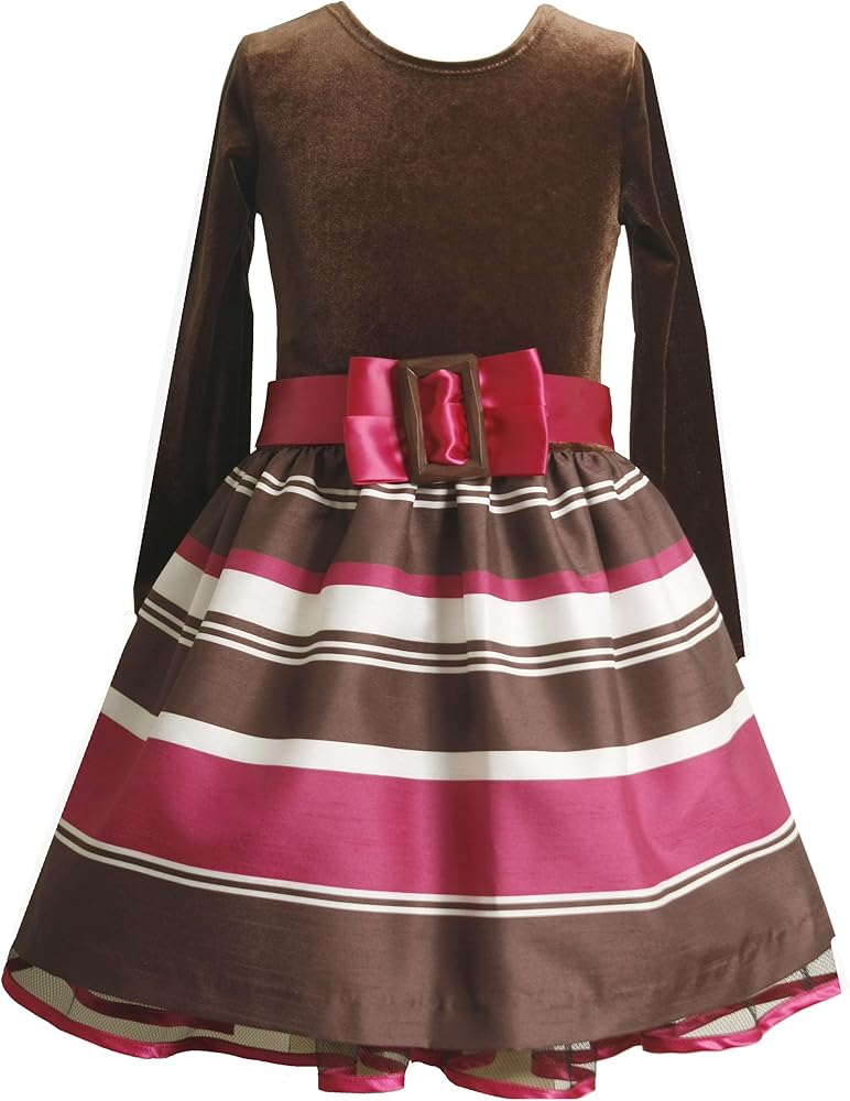 Bonnie Jean Little Girls' Dress Stretch Velvet Bodice To Drop Waist Shantung Stripe Skirt