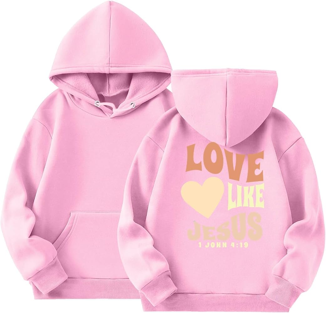 Hoodies for Teen Girls Drawstring Love Like Jesus Preppy Sweatshirt Kids Plus Size Fall Winter Clothes with Pockets