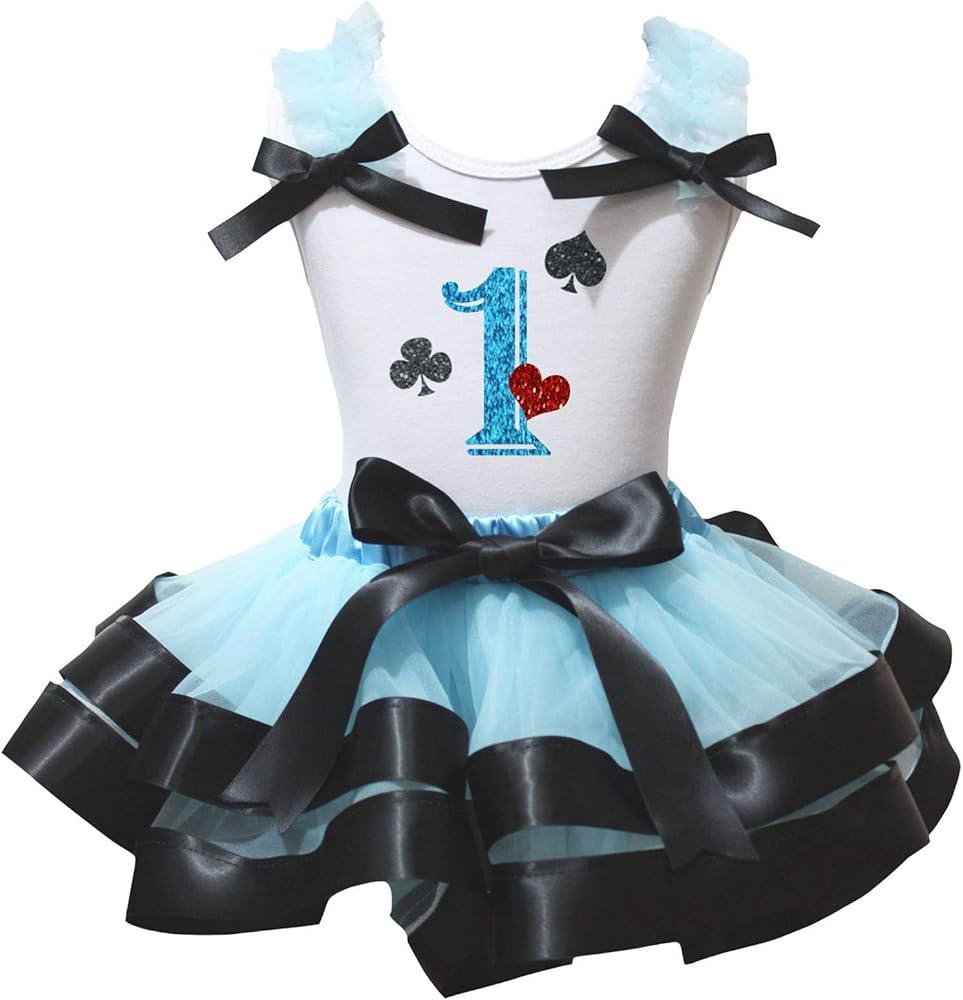 Petitebella 1st-6th Play Card Suits White Shirt Blue Black Petal Skirt Nb-8y