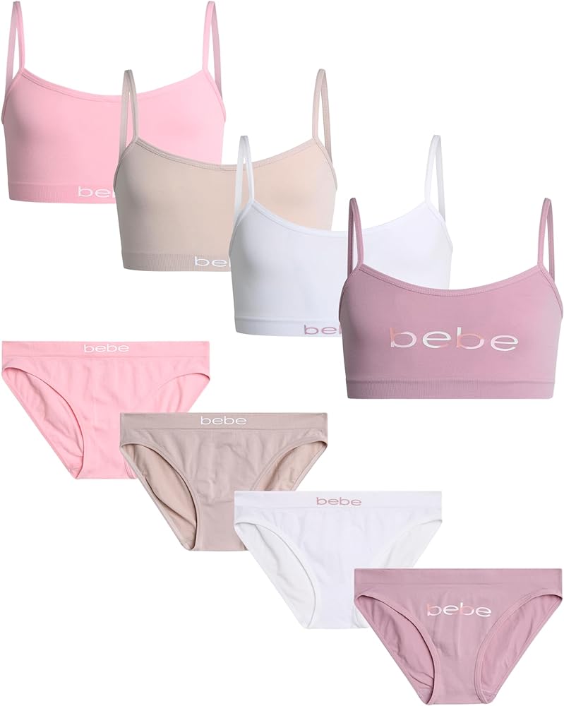 bebe Girls' Underwear Set - Seamless Cami Training Bra and Matching Panties (8 Piece)