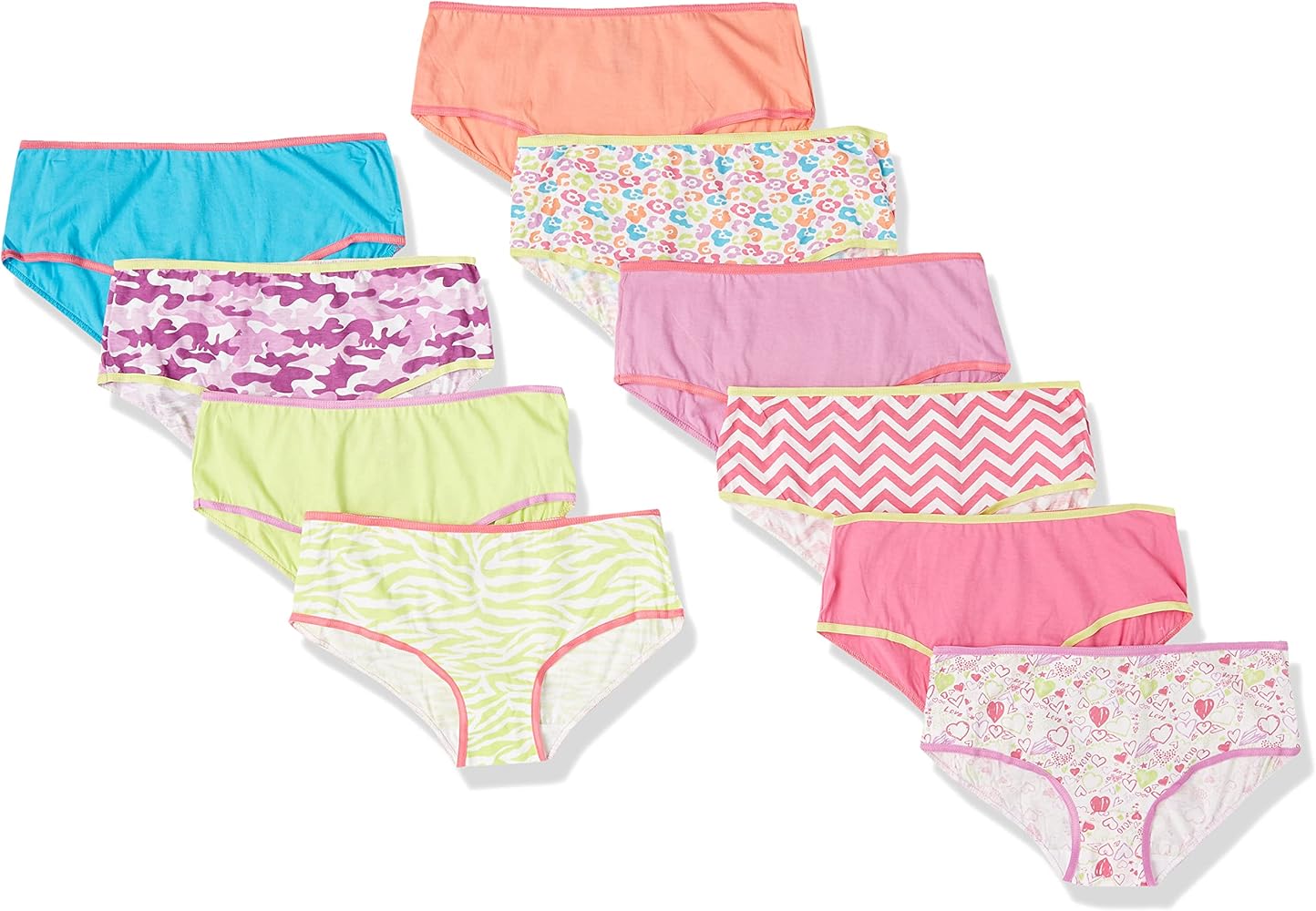 Trimfit Girls Soft Cotton Colorful Hipster Panties (Pack of 10 Kids Underwear)