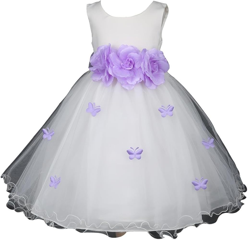 Pink Promise Ivory Flower Girl Wedding Easter Ruffled Tulle Butterfly Petal Dress