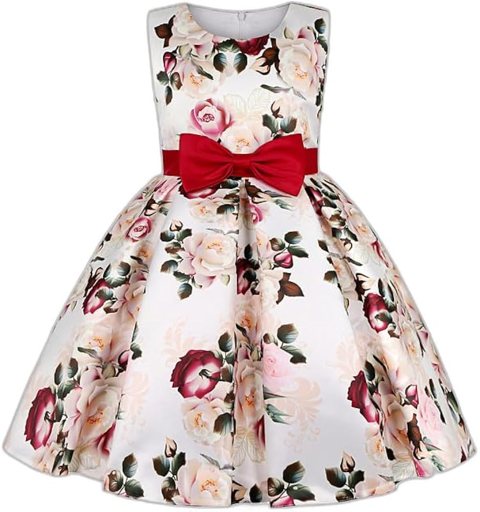 Kids Little Girls' Dress Floral Party Birthday Party Bow Print Blue Blushing Pink