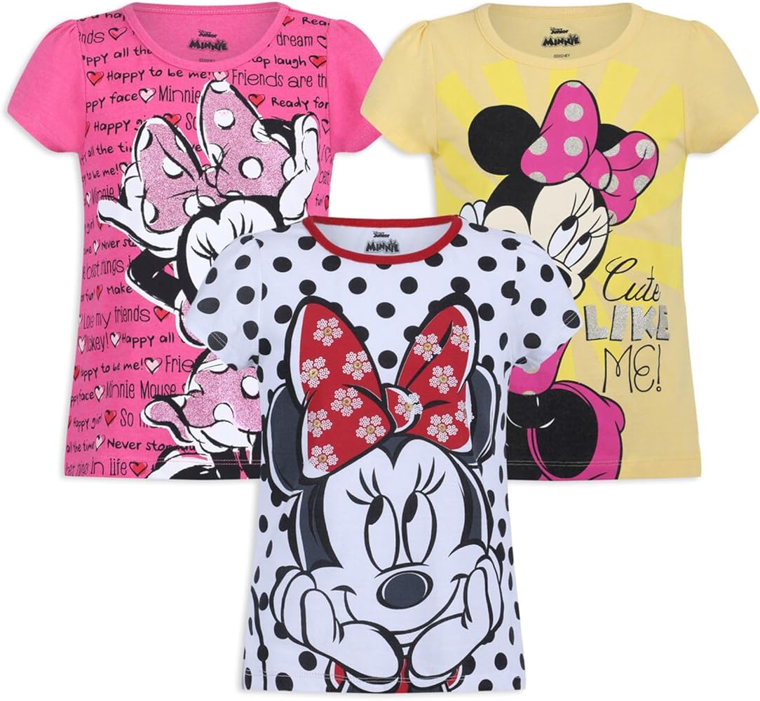 Disney Girls' 3 Pack Minnie Mouse T-Shirts