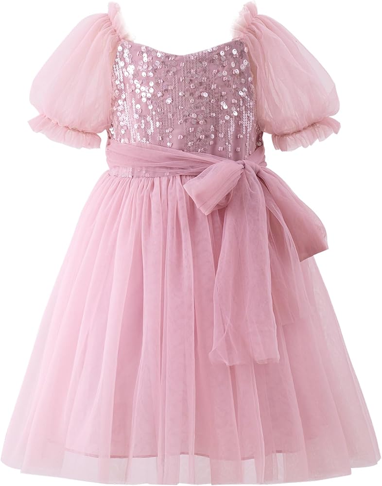 Tutu.kk Toddler Tutu Dress Girls Short Sleeve Fluffy Tulle Party Casual Dresses for 2-8 Years Kids