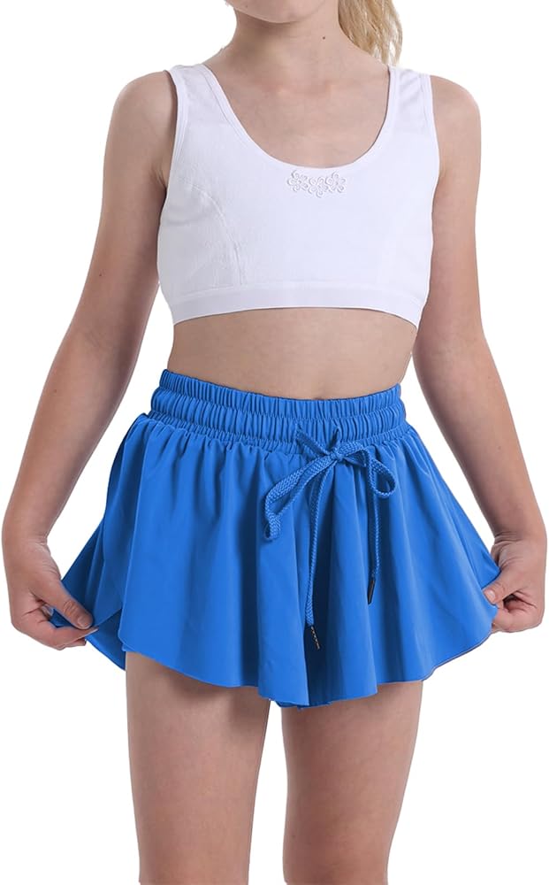 Flowy Shorts for Teen Girls Athletic Gym Running Biker Shorts Preppy Youth Butterfly Shorts（DarkBlue-XS）