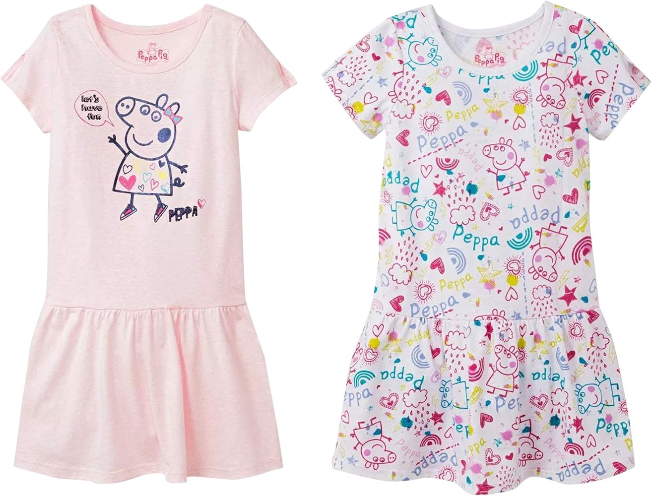 Peppa Pig Baby One Size Girls' Toddler Short Sleeve T-Shirt Dress 2 Pack