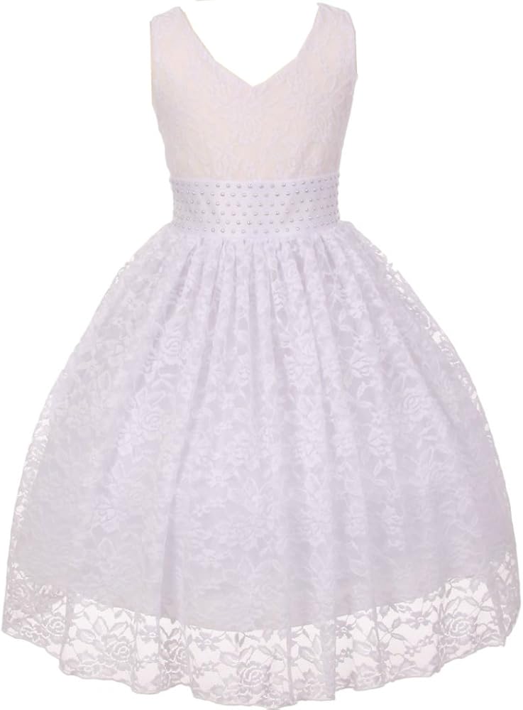 Flower Girl V Shape Front & Back Heavy Spandex Lace Dress