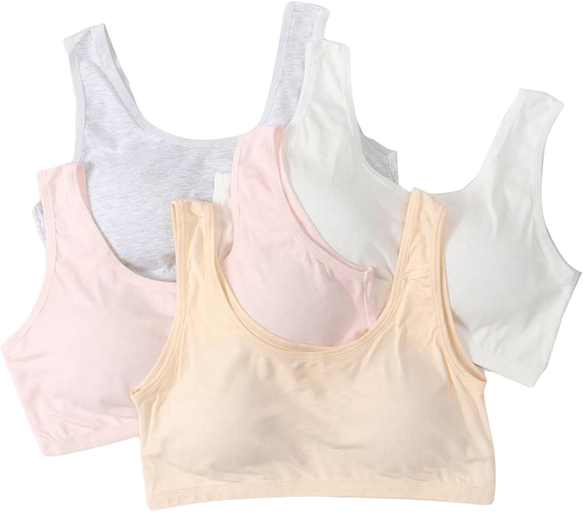 WDIRARA Girl's 4 Pieces Wireless Bralette Bra Underwear Scoop Neck Crop Cami Top