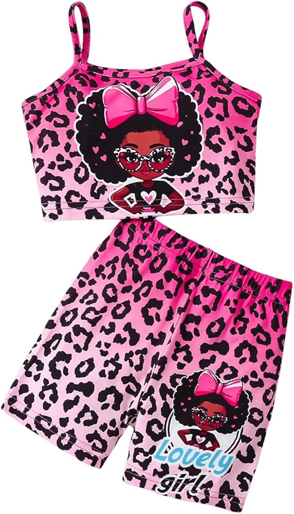 WDIRARA Toddler Girls Two Piece Leopard Graphic Print Cami Tops and High Waist Shorts Clothing Set