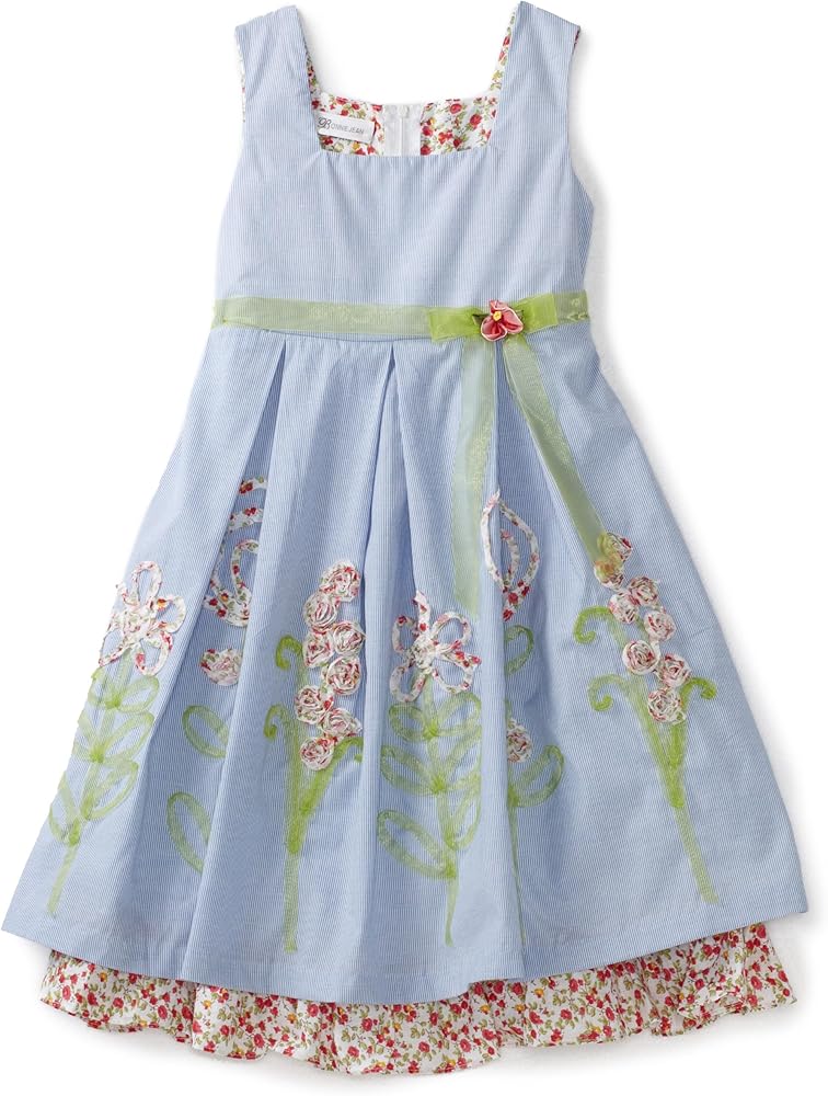 Bonnie Jean Big Girls' Mini Stripe Bonaz Flowers Dress