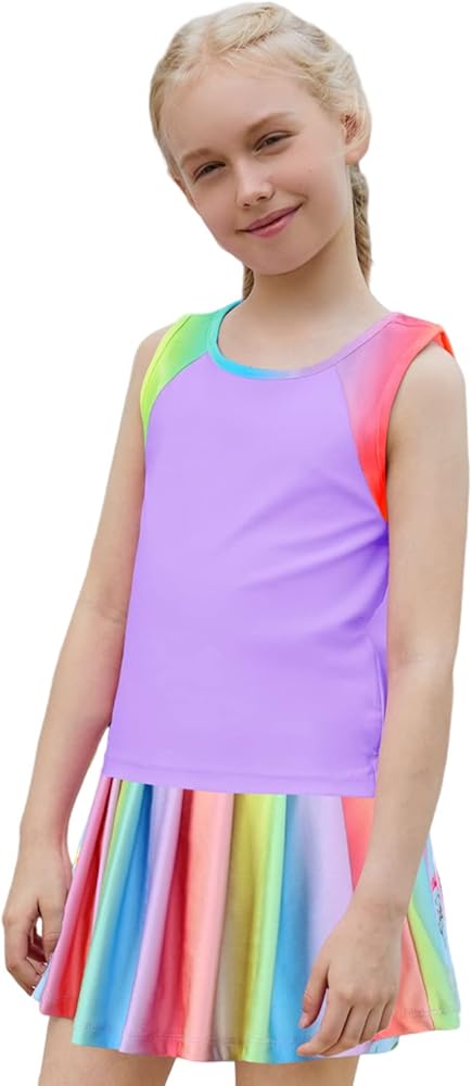 MODAFANS Girls Tennis Golf Dress Athletic Outfit Kids Tie dye Tank Top and Skorts Sets Sports Skirt with shorts