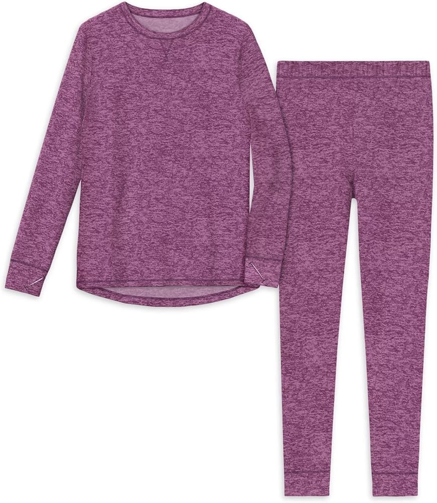 Cuddl Duds Climate Right Girls Fleece Long-Sleeve Top & Bottom Set (Multiple Colors Availiable) (Purple, X-Small (XS, 4-5))