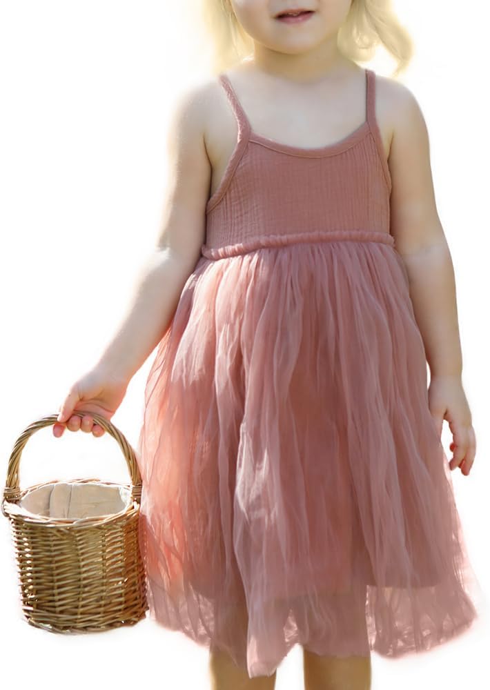 Muslin Kids Dresses Sleeveless Strenchable Birthday Tutu Dress Vintage Tulle Toddler Girls Dress